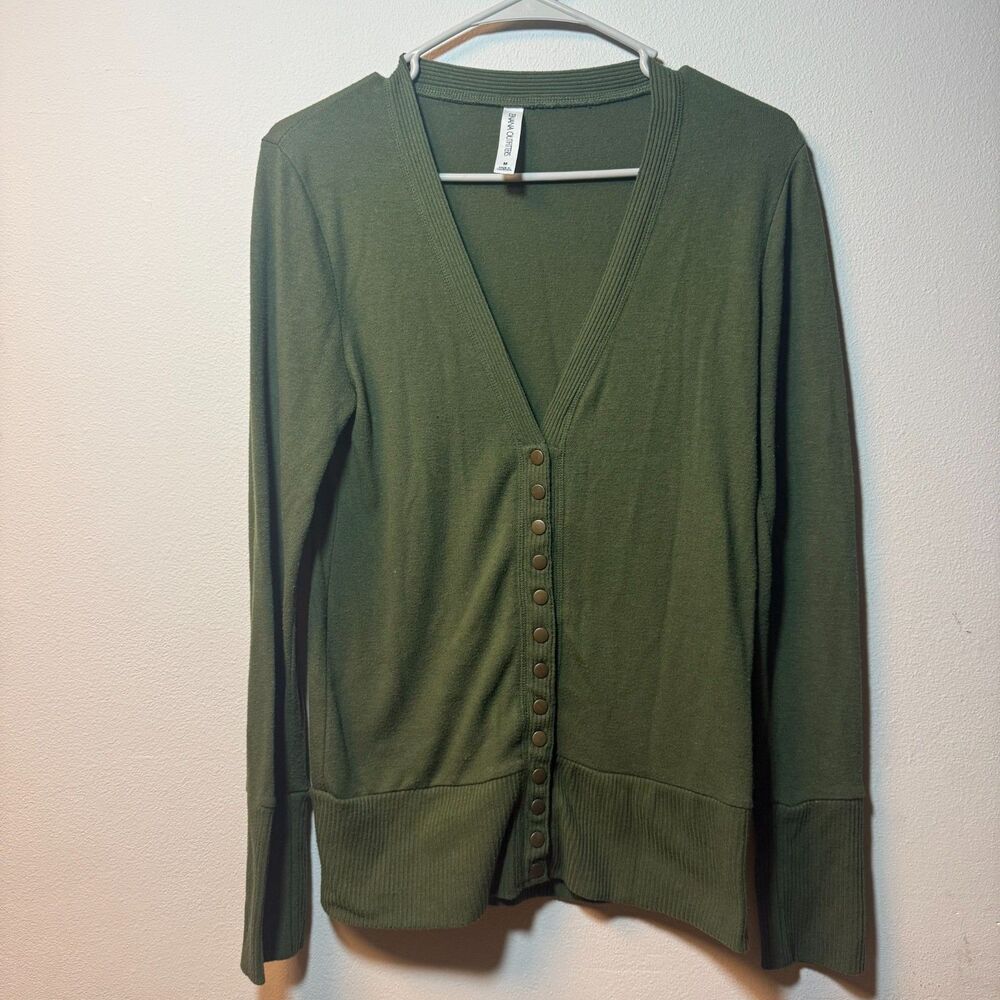Zenana Outfitters Olive Green Snap Button Cardigan Women's M V Neck Stretch